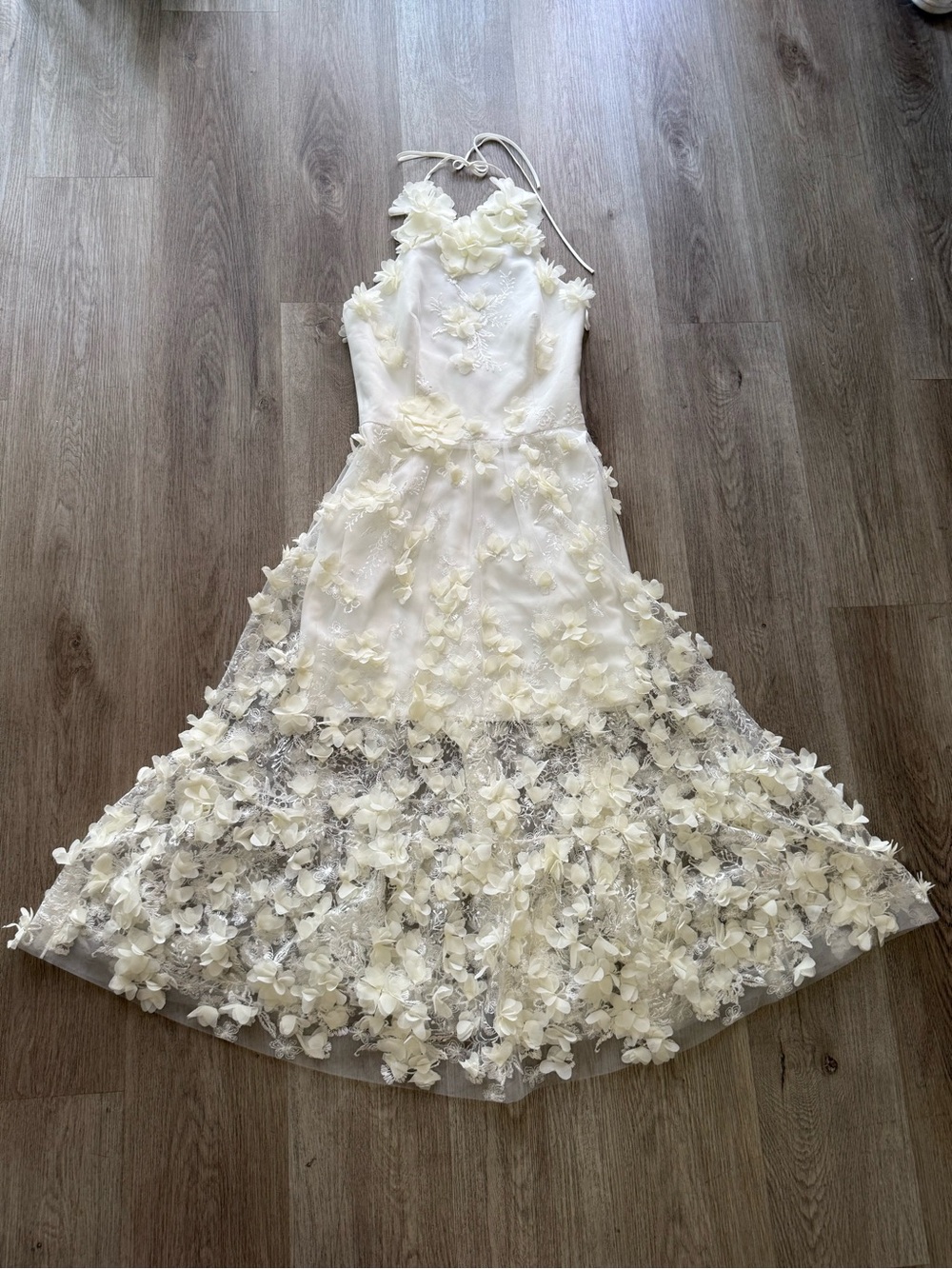 helsi camilla ivory 3d floral applique embroidered halter neck midi dress small - Picture 1 of 5